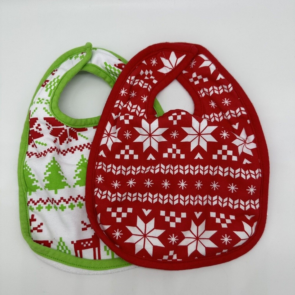 Christmas Baby Bibs Set of 2 Ugly Christmas Sweater Bib Green Red White Boy Girl